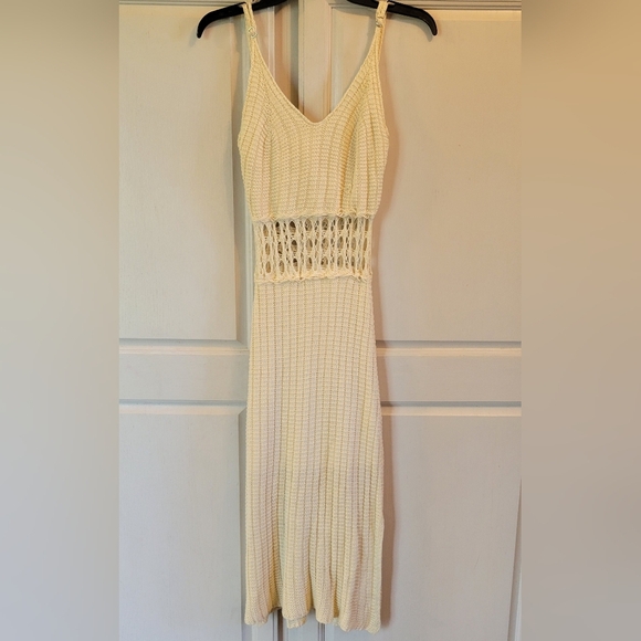 Revolve Line & Dot Cream Crochet Knit Sleeveless Midi Dress - Picture 2 of 11